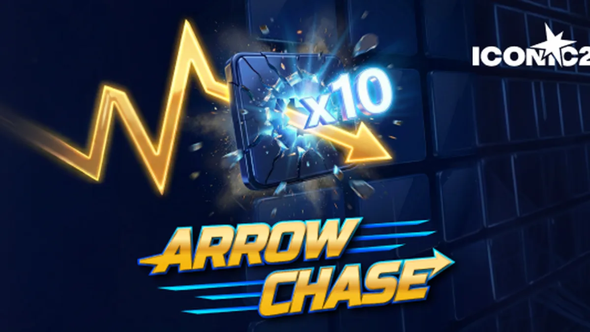 Tampilan antarmuka permainan Arrow Chase dengan kisi-kisi pengali dan panah dinamis.