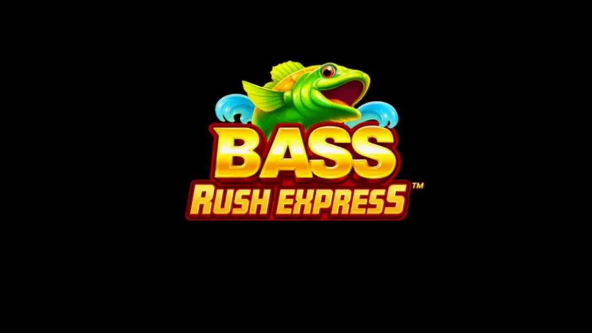 Tampilan layar permainan slot Bass Rush Express dengan tema memancing di danau