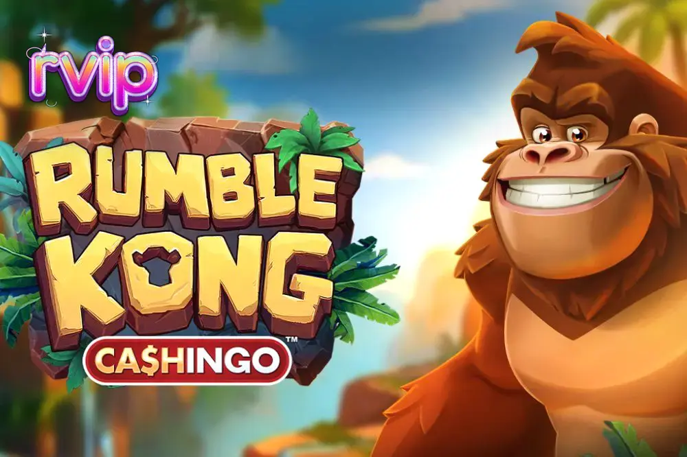 Tampilan visual slot Rumble Kong CASHINGO dengan tema hutan dan simbol pisang.